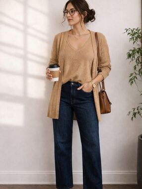 Banana Republic Knit Cardigan Tank Set Tan Minimalist Capsule Wardrobe XS